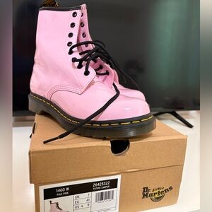 Dr. Martens Pale Pink Patent Lace-Up Boots with Black Laces